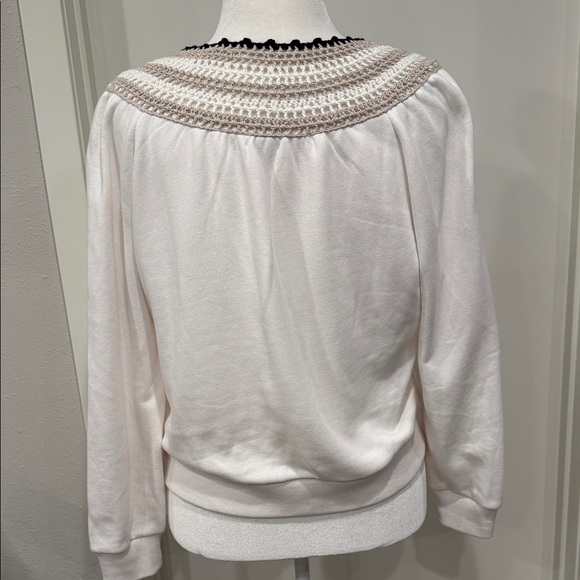 Rails Sava Crochet V-Neck Sweater 100% Cotton | Ivory Multicolor Crochet | Sz M - Picture 7 of 8